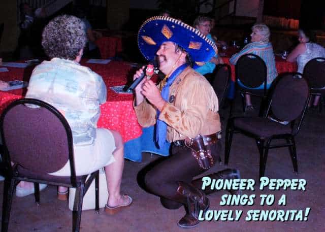 Pioneer Pepper sings to a fan