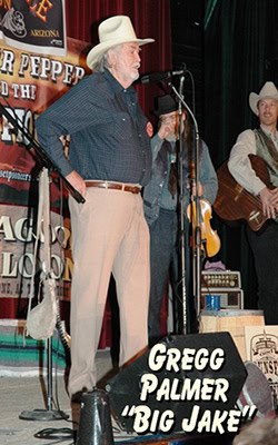 Gregg Palmer of Big Jake on stage with The Sunset Pioneers at the Western Film Festival in Tombstone