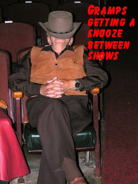 Gramps of The Sunset Pioneers takes a snooze between takes