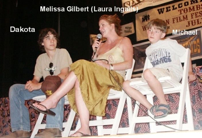 Melissa Gilbert Laura Ingalls with sons Dakota & Michael at the Little House on the Prairie reunion in Tombstone